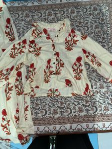 Elegant Cream co ord Set with Red Floral Print