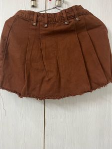 Brown Pleated Mini Skirt