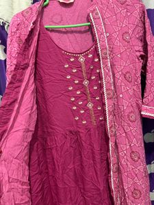 Pink Kurta with attached Jacket
