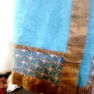 Beautiful Blue Saree with Gold Border