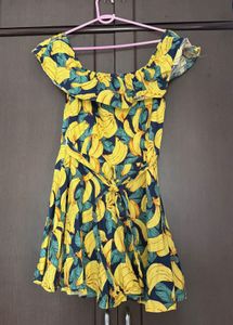 Off-Shoulder Banana Print Jumpsuit