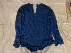 Navy Blue Embellished Long Sleeve Top