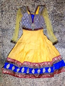 Designer Yellow Blue Anarkali Dress