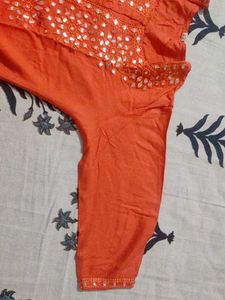 Orange Kurta with Mirror Work