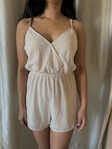 Forever-21 Women's Cream Romper Jumpsuit Size M