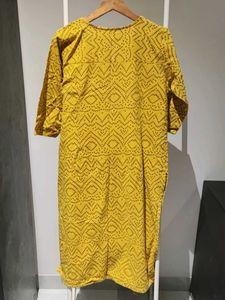 XL - Yellow Printed Kurta with Green Pants