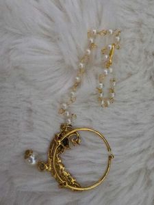 Gold Peacock Nath with Pearl &amp; Crystals