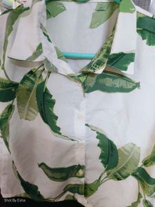 Leaf Print Button-Up Crop Top