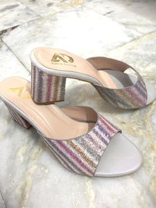 Sparkly Striped Block Heels