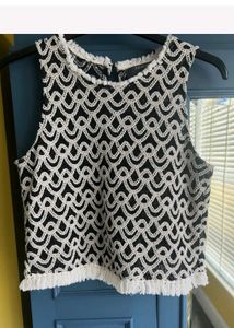crochet Black &amp; White Patterned Sleeveless Top