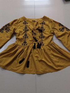 Mustard Yellow Embroidered Kurta