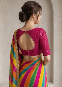 multicolour Vibrant Rainbow Striped georgette Sare