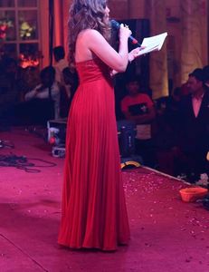 Accordian Pleats Red Sequin Gown