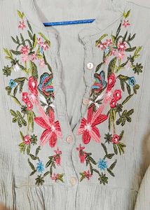 Beautiful Crushed Pista Green Embroidery Shirt