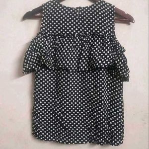 Chic Polka Dot Cold Shoulder Top
