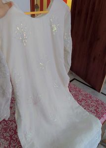 White full pakistani Sequined Kurta and dupatta on