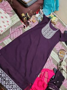 Purple Embroidered kurti