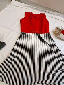 Chic Red &amp; Black Striped Midi Dress for girls