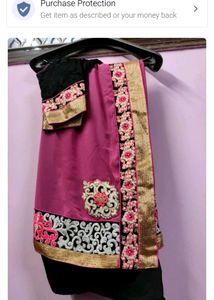 Black And Pink Saree With 34 Size Blouse