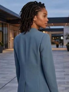 Women's Slate Blue Tailored Collarless Blazer