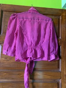 Pink Striped Tie-Front Blouse