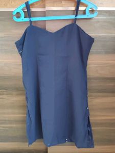 Indya Navy Chikankari Strappy Short Kurti