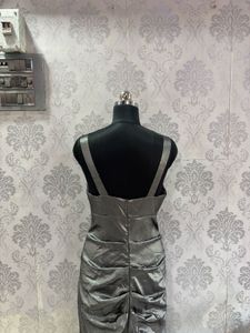 Elegant Grey Gown with Embellished Shoulders