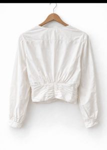 Chic White Ruched Wrap Blouse
