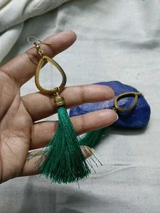 Green Tassel Drop Earrings