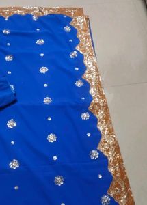 Blue Saree with Embellishments