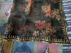 Black Floral Organza Saree