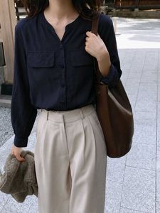 Korean Pinterest Black Cute Button-Up Top