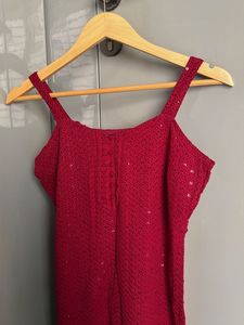 Maroon Cotton Sleeveless Kurta Set | Festive