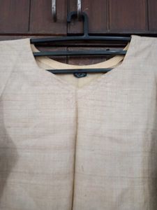 Solid Beige Raw Silk Kurta with Lining