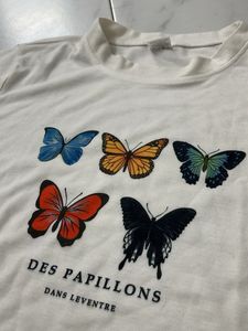White Butterfly Print T-Shirt