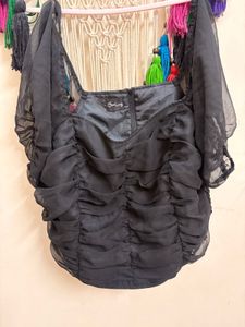Chic Black Sheer Ruched Top