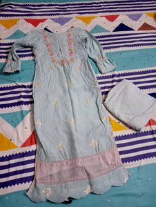 Pastel Blue Embroidered Kurta Set