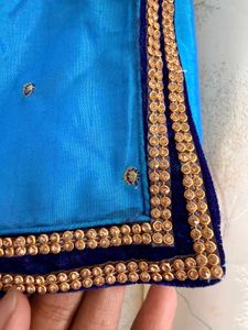 Beautiful Blue Saree With Stiched Blouse