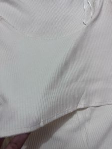 Cream Ribbed Scoop Neck Top