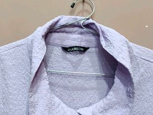 oversized Chic Lavender Textured Button-Up Top