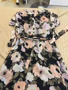 Floral Print Dress with Tie Sleeves