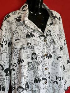 Cute Cartoon Print Button-Up Shirt