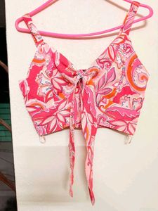 pinteresty zudio Pink Floral Tie-Front Crop Top🌸