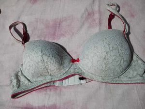 White Lace Bra with Pink Trim