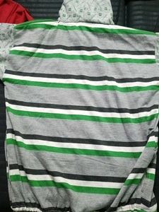 Striped Hooded Zipper Jacket