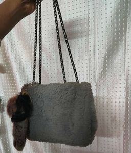 Fuzzy Grey Chain Bag