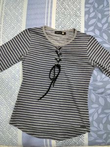 Striped Lace-Up Top