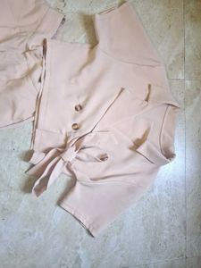 Chic Pink Cropped Blazer &amp; Wide-Leg Pants Set