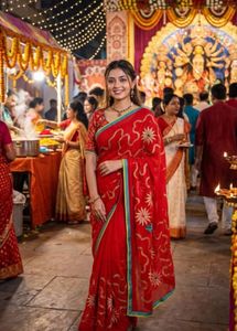 Beautiful Red Embroidered Saree