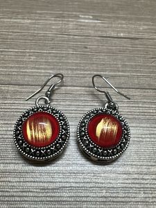 Red &amp; Gold Round Dangle Earrings